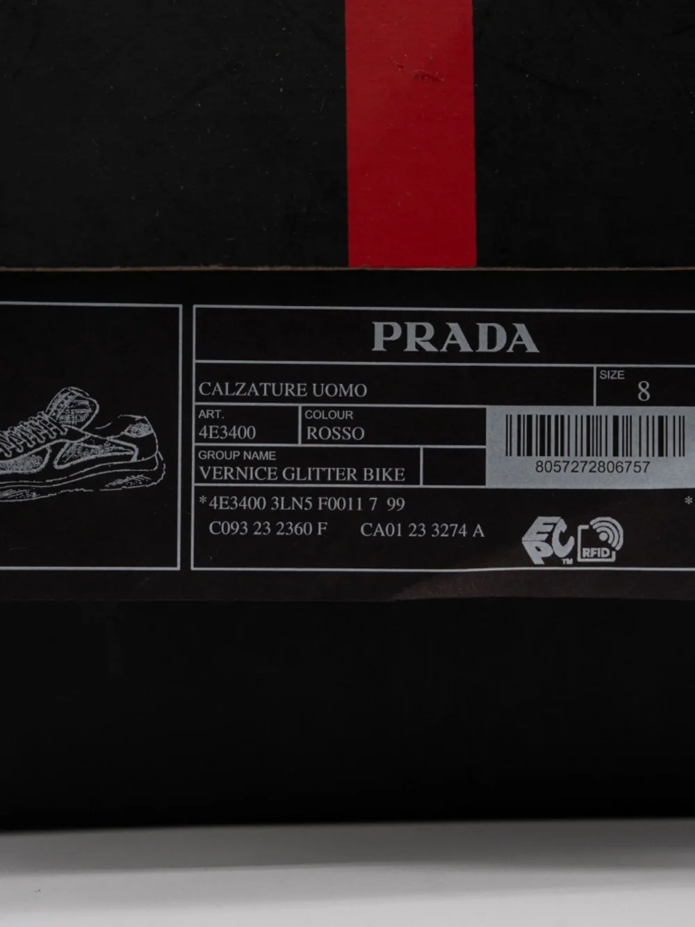 Prada America's Cup Men's Sneakers Burgundy Patent Leather Fabric Glitter 9 US